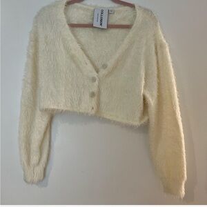 Cropped furry cardigan